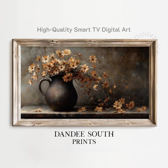 Fall Tv Art For Frame Smart Autumn Flowers In Vase Painting Rustic Farmhouse Display Tv051