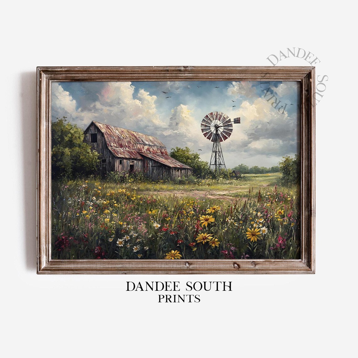 Rustic Barn And Windmill Vintage Landscape Art Print