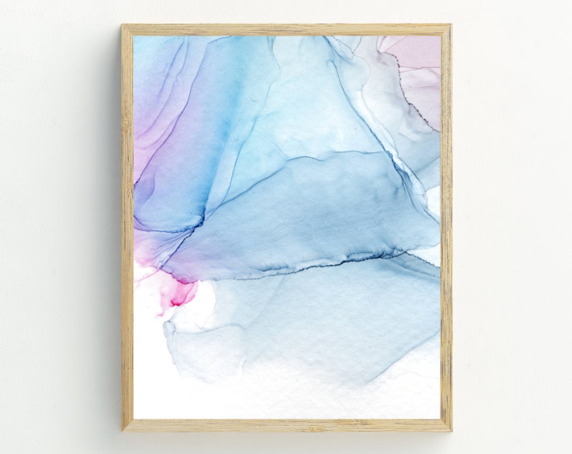 Blue Pink Alcohol Ink Abstract Marble Fluid Modern Wall Art Print