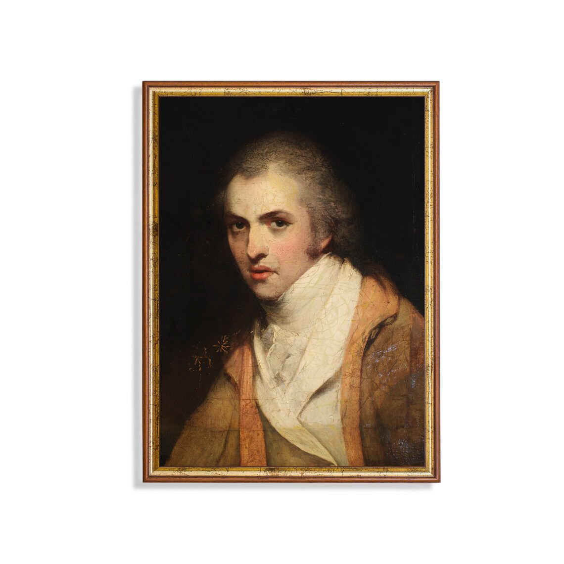Vintage Young Gentleman Portrait White Cravat Antique Man Wall Art