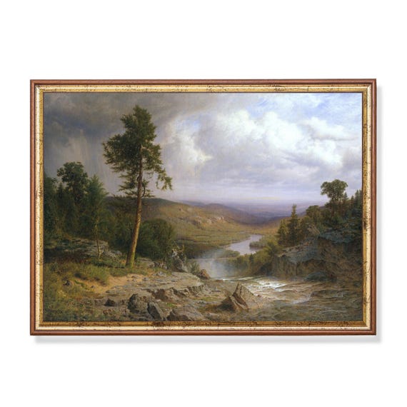 Print And Ship Vintage Landscape Painting Antique Nature Print Mailed Art Farmhouse Decor Rustic Moody Print Vintage Home Decor