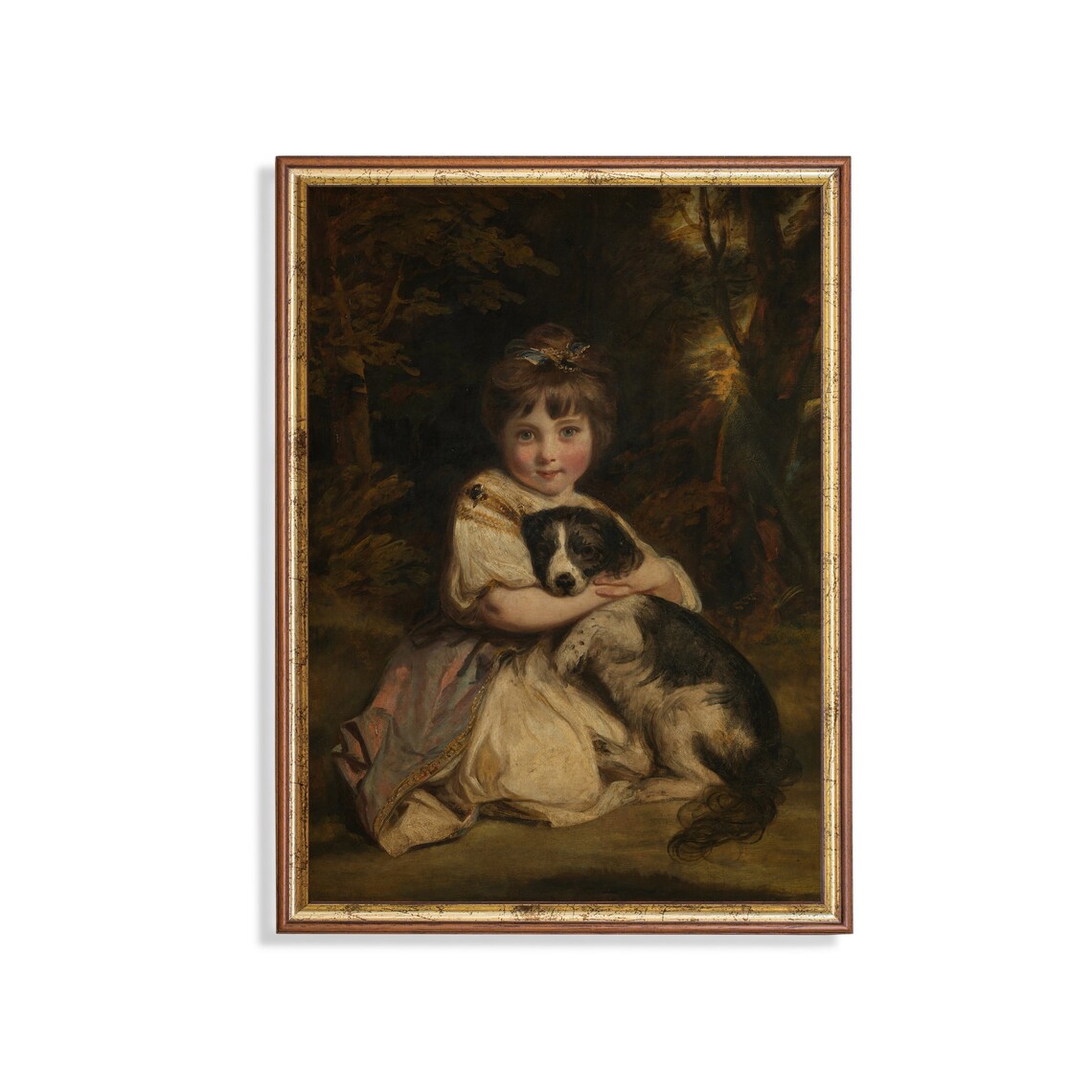 Girl and Dog Portrait, Vintage Oil Painting Art Print