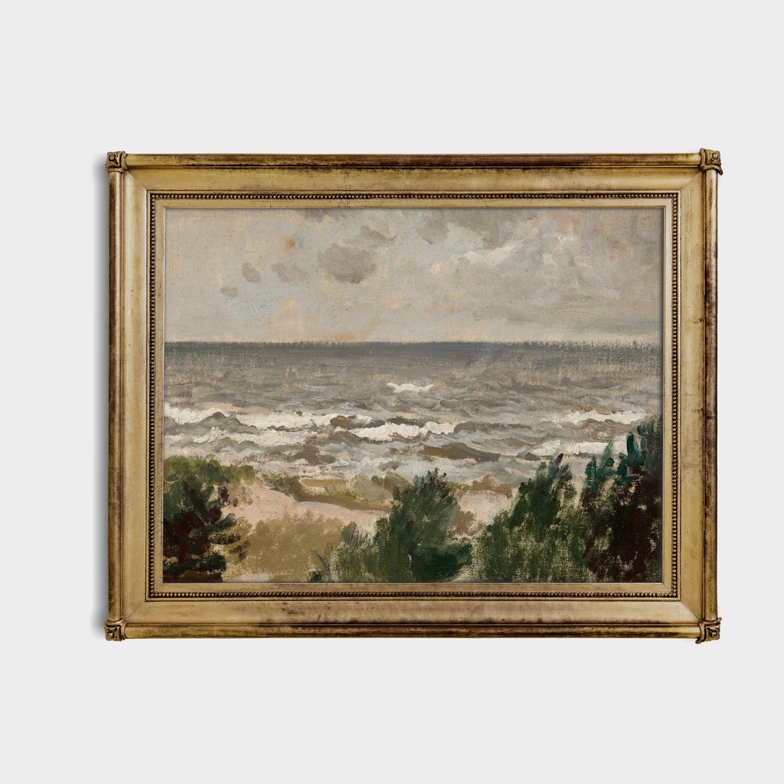 Choppy Seascape Seen from Pine-Topped Dunes Vintage Oil Poster - Image 3