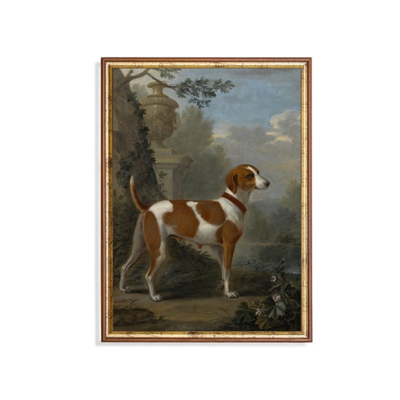 Printed And Shipped Vintage Dog Painting Antique Animal Print Rustic Moody Hound Art Farmhouse Decor Fine Art Mailed Print