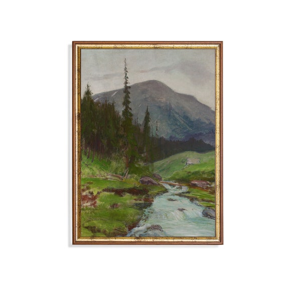 Printed And Shipped Country Scenery Vintage Mountain Painting Antique Landscape Print Farmhouse Decor Rustic Fine Art