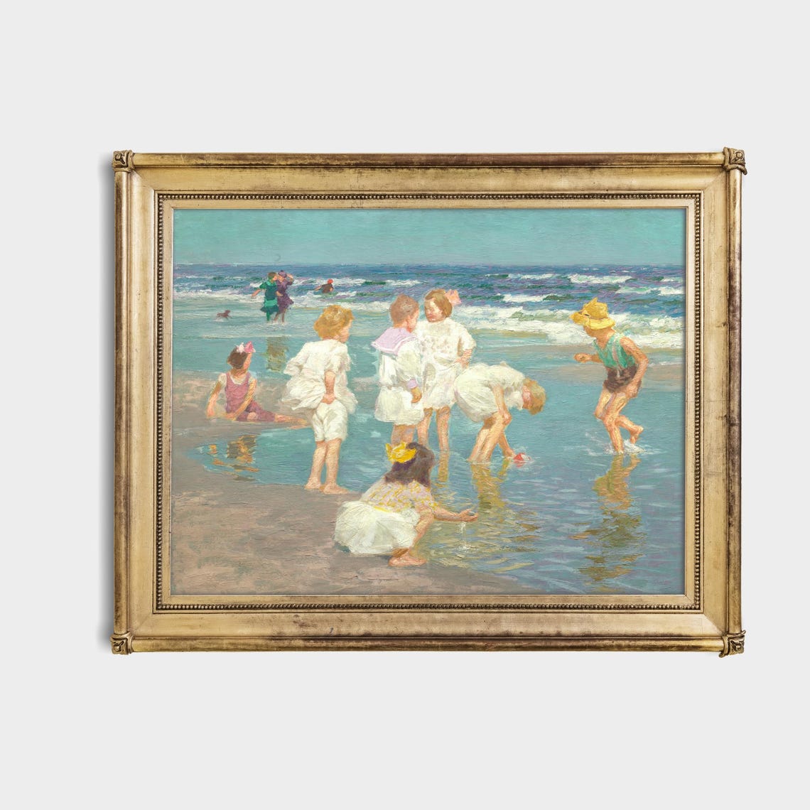 Sunny Impressionist Children Playing At The Beach Seaside Art Poster - Image 4