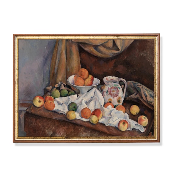 Print And Ship Still Life With Apples Vintage Wall Art Moody Rustic Painting Antique Fruits Print Mailed Art Kitchen Wall Art