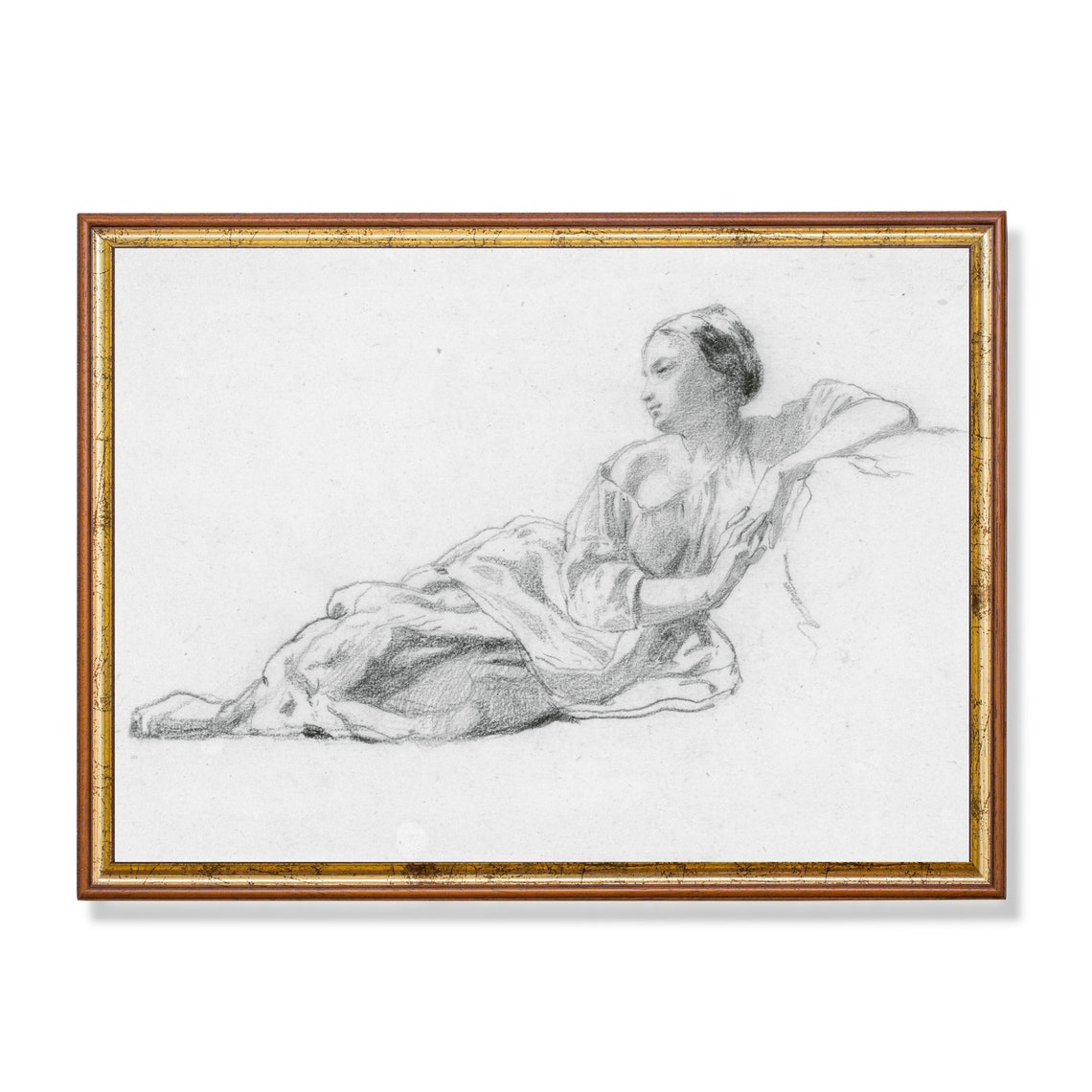 Reclining Woman Pencil Sketch Minimalist Antique Figure Drawing Poster