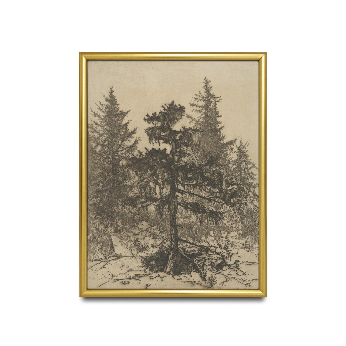 Wooded Landscape Vintage Sketch Drawing Art Print - Image 2