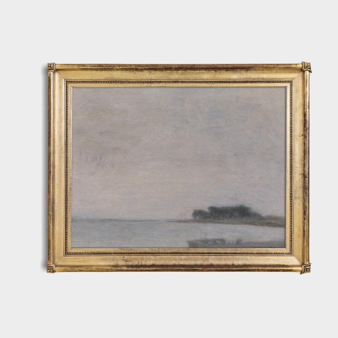 Minimalist Pale Coastal Seascape Muted Gray Horizon Antique Poster - Image 4