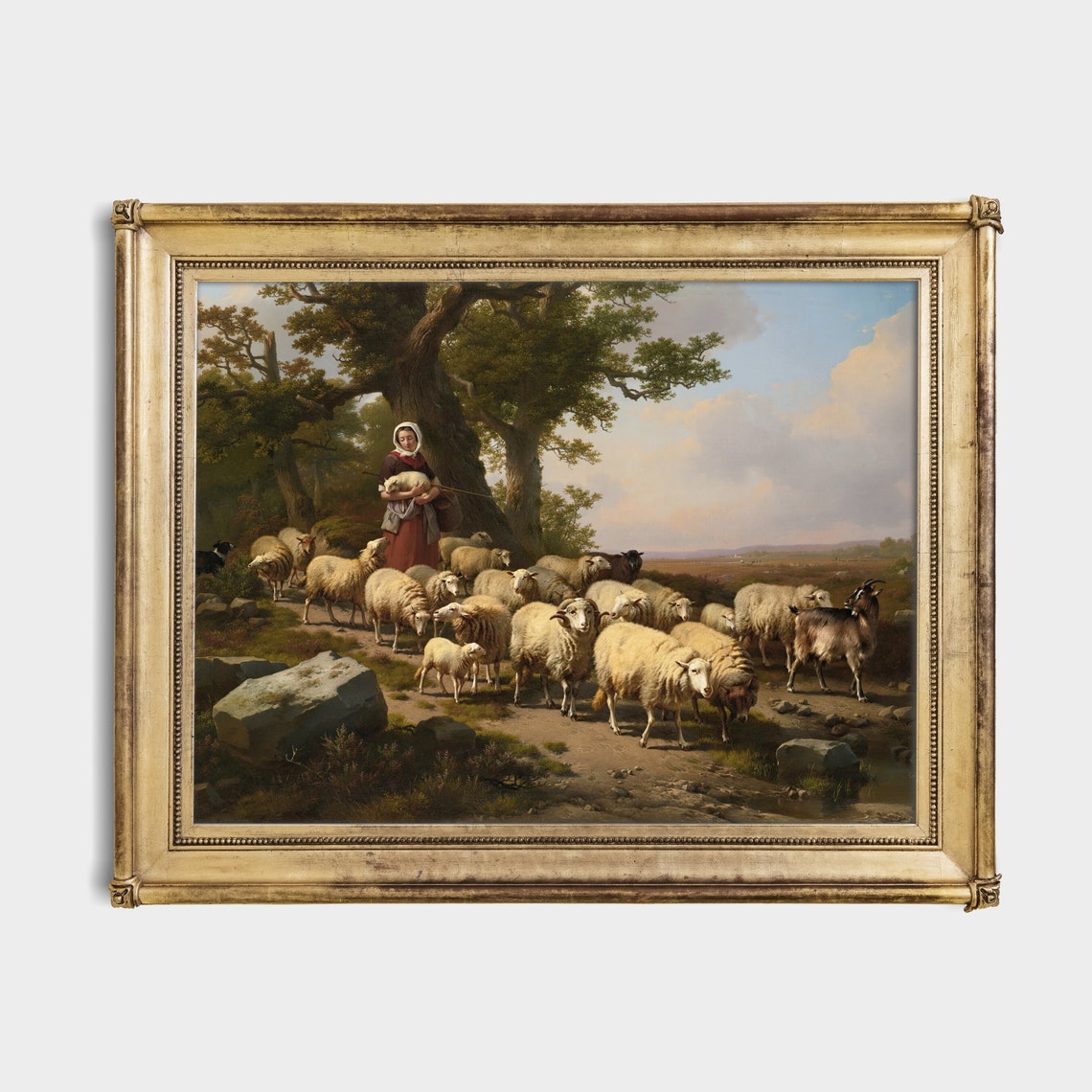 Shepherdess with Her Flock of Sheep Under a Great Oak Tree Poster - Image 2