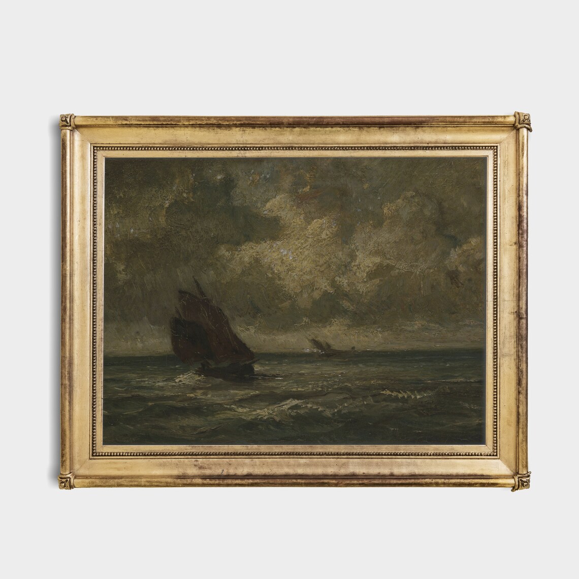 Moody Sailboat Oil Painting, Vintage Seascape Art - Image 4