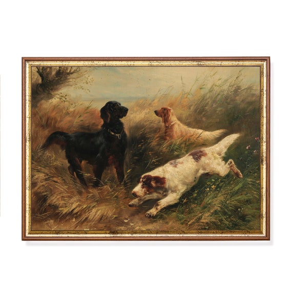 Mailed Print Vintage Dogs Painting Antique Animal Print Moody Rustic Artwork Dog Lover Gift Printed And Shipped