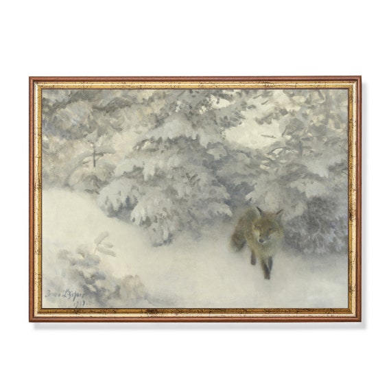Printed And Shipped Fox In The Snow Vintage Painting Antique Art Winter Print Moody Rustic Artwork Holiday Decor Physical Prints