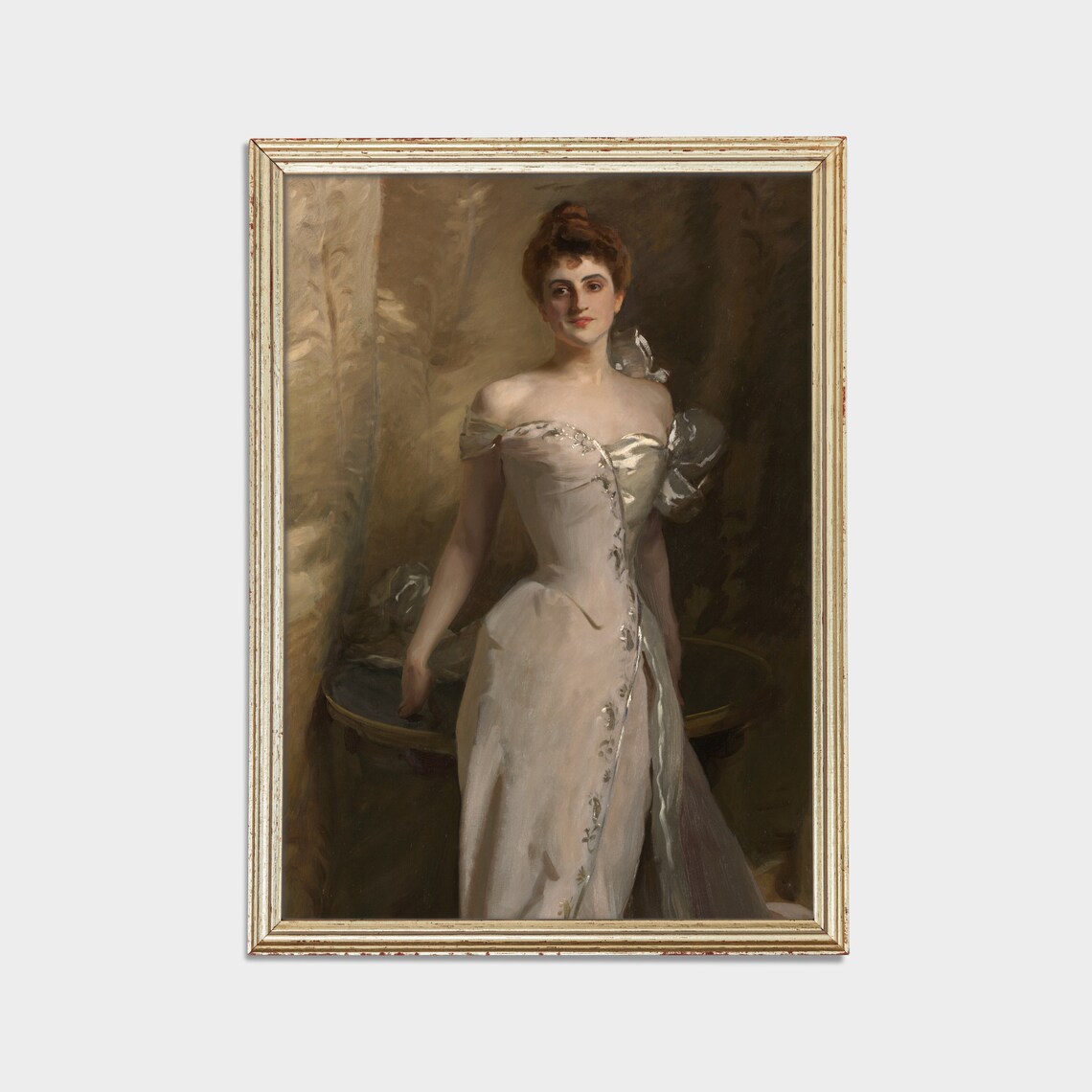 Standing Woman in an Off Shoulder Ivory Gown Classic Portrait Poster - Image 2