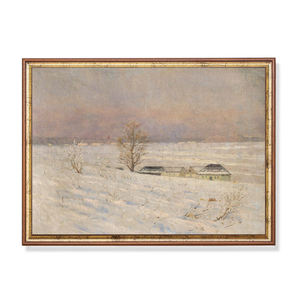 Lone Tree Snowy Field Minimalist Winter Landscape Art Poster