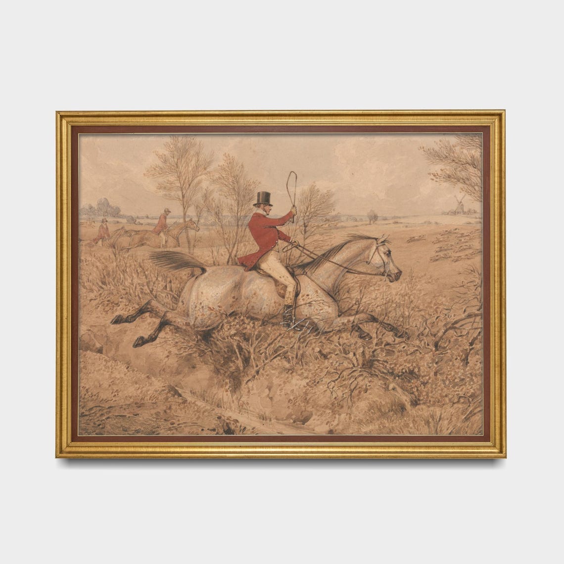 Fox Hunter in Red Coat Jumping Ditch Vintage Equestrian Poster - Image 5