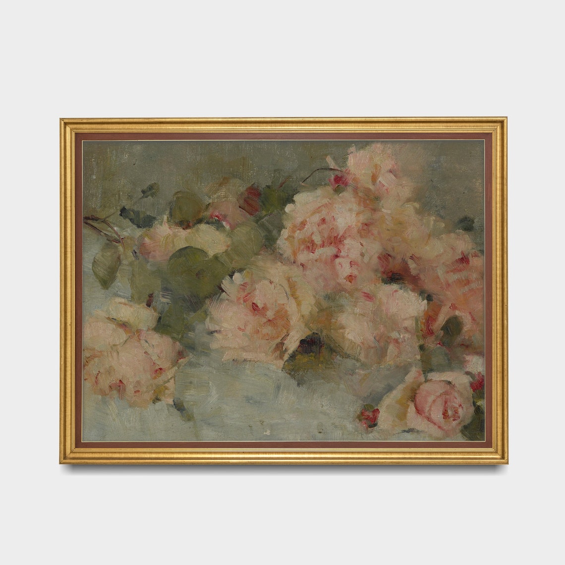 Vintage Roses Painting Still Life With Flowers Antique Floral Print Moody Rustic Painting Wall Art - Image 3