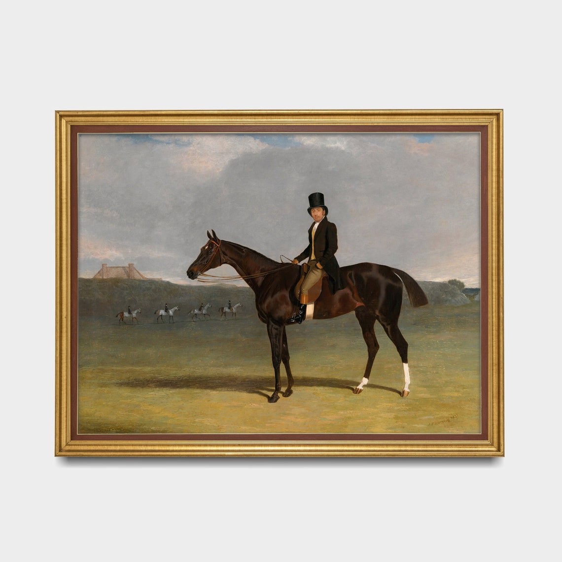 Gentleman in Top Hat on Dark Racehorse Field Vintage Equestrian Poster - Image 3