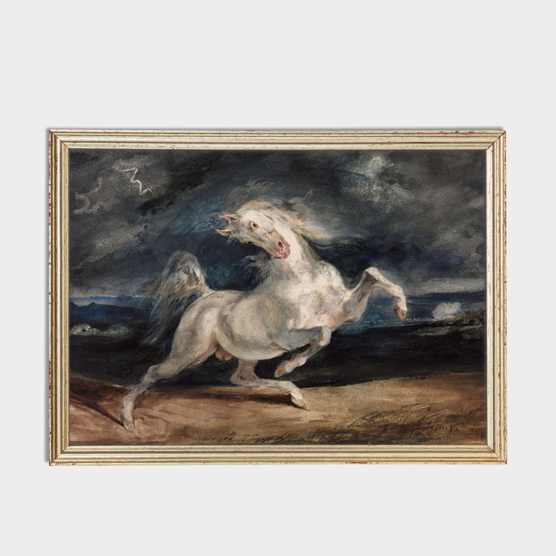 White Horse Rearing in a Dark Storm Dramatic Equestrian Poster - Image 2