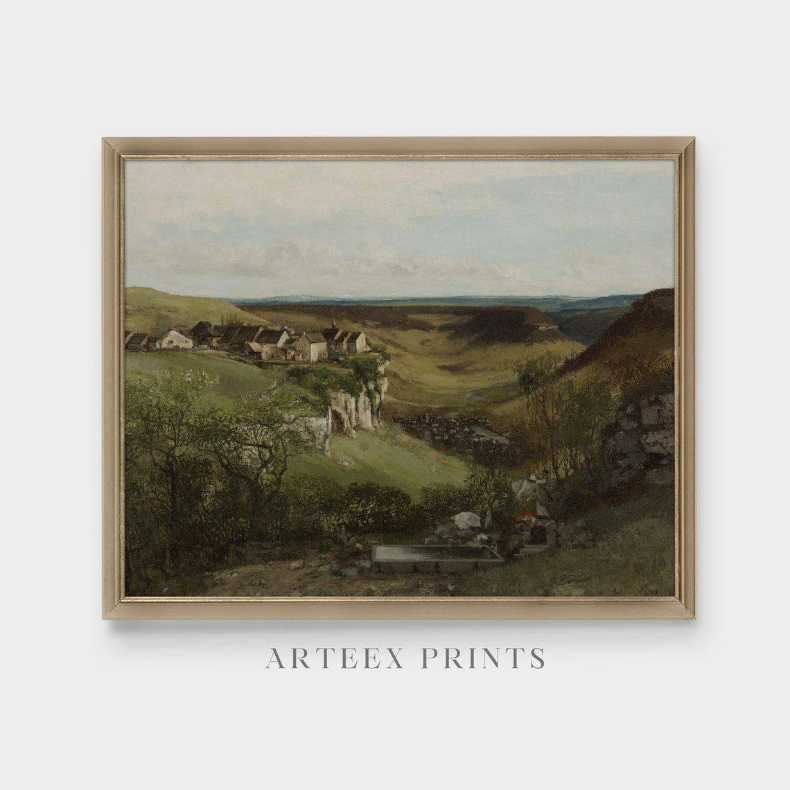 River Valley with Village Antique European Countryside Painting Poster - Image 5
