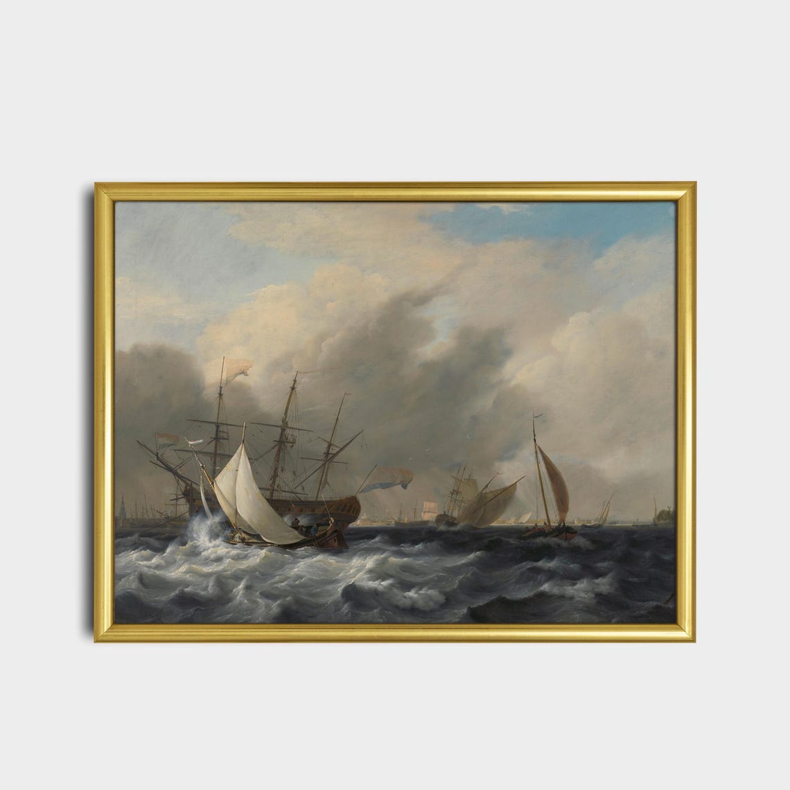 Antique Stormy Seascape With Sailing Ships Marine Art Poster - Image 2