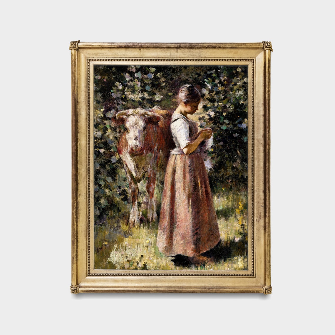 Woman With Cow Vintage Portrait Painting Cowgirl Print Moody Rustic Oil Painting Wall Art Fine Art - Image 4