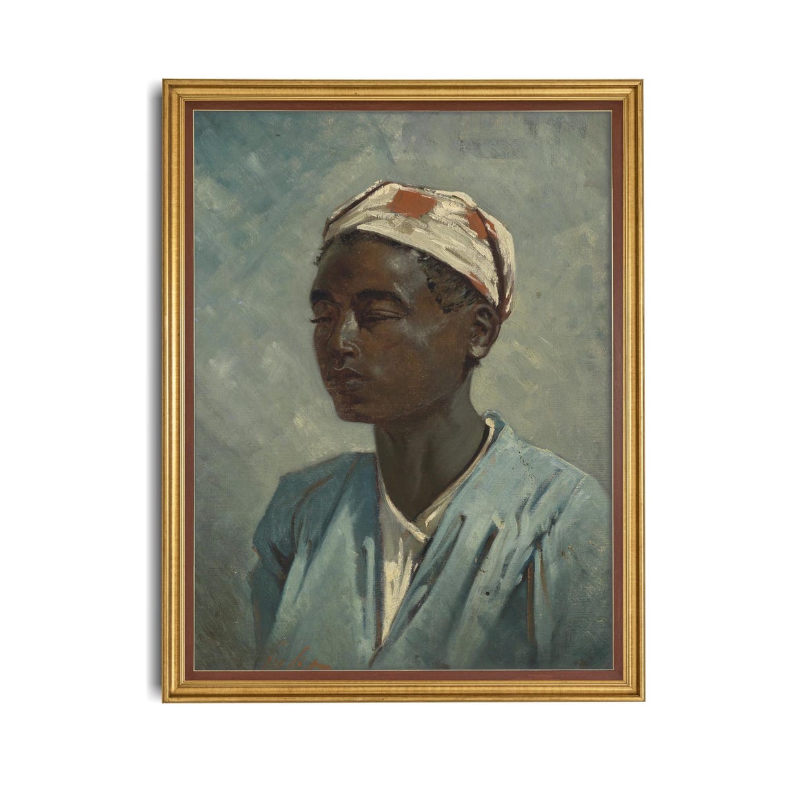Young Woman in a Headwrap Portrait Against Gray Background Poster - Image 4