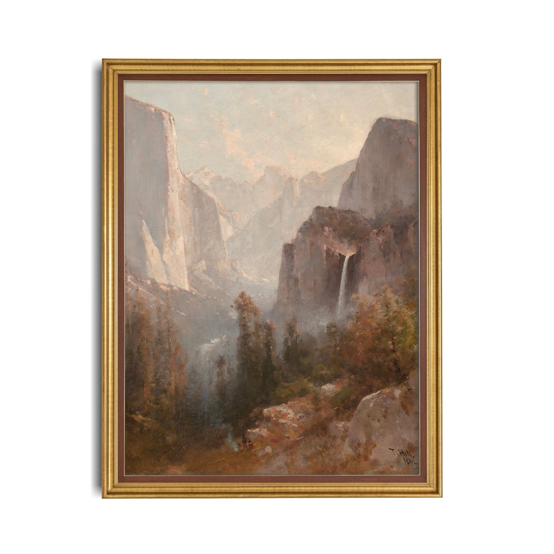 Misty Mountain Valley Waterfall Vintage Nature Landscape Poster - Image 3
