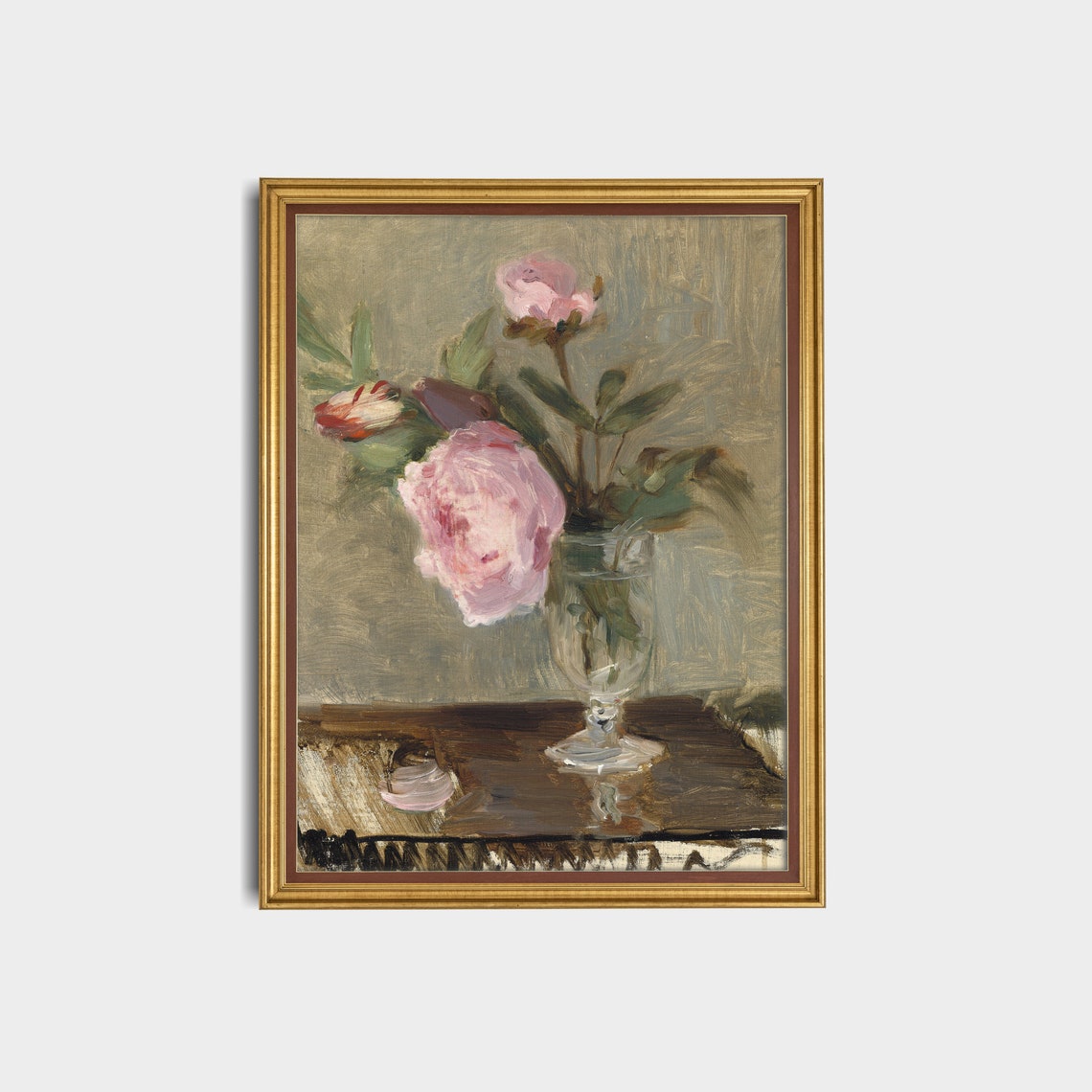 Pink Peonies in a Glass Vase Impressionist Still Life Poster - Image 3