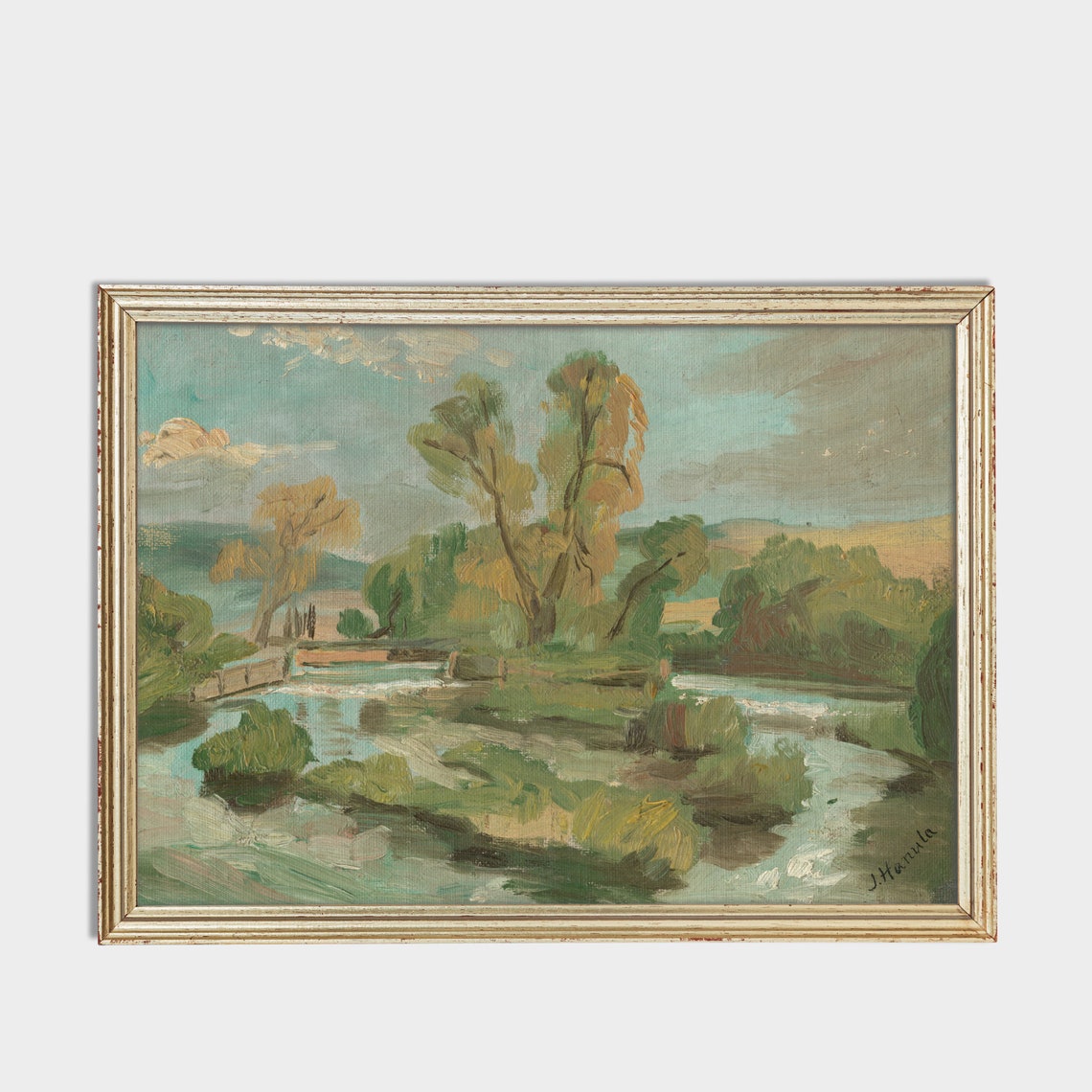 Tranquil River Stream Trees Vintage Landscape Painting Poster - Image 4
