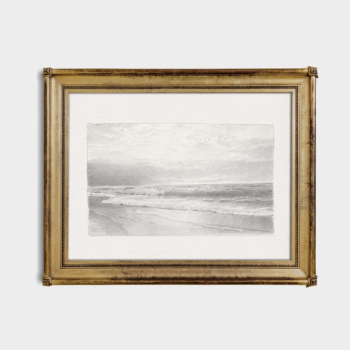 Ocean Waves Sketch Graphite Beach Minimalist Vintage Drawing Poster - Image 4