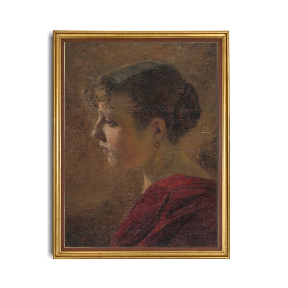Young Woman in Red Shawl Profile Vintage Portrait Oil Painting Poster - Image 2