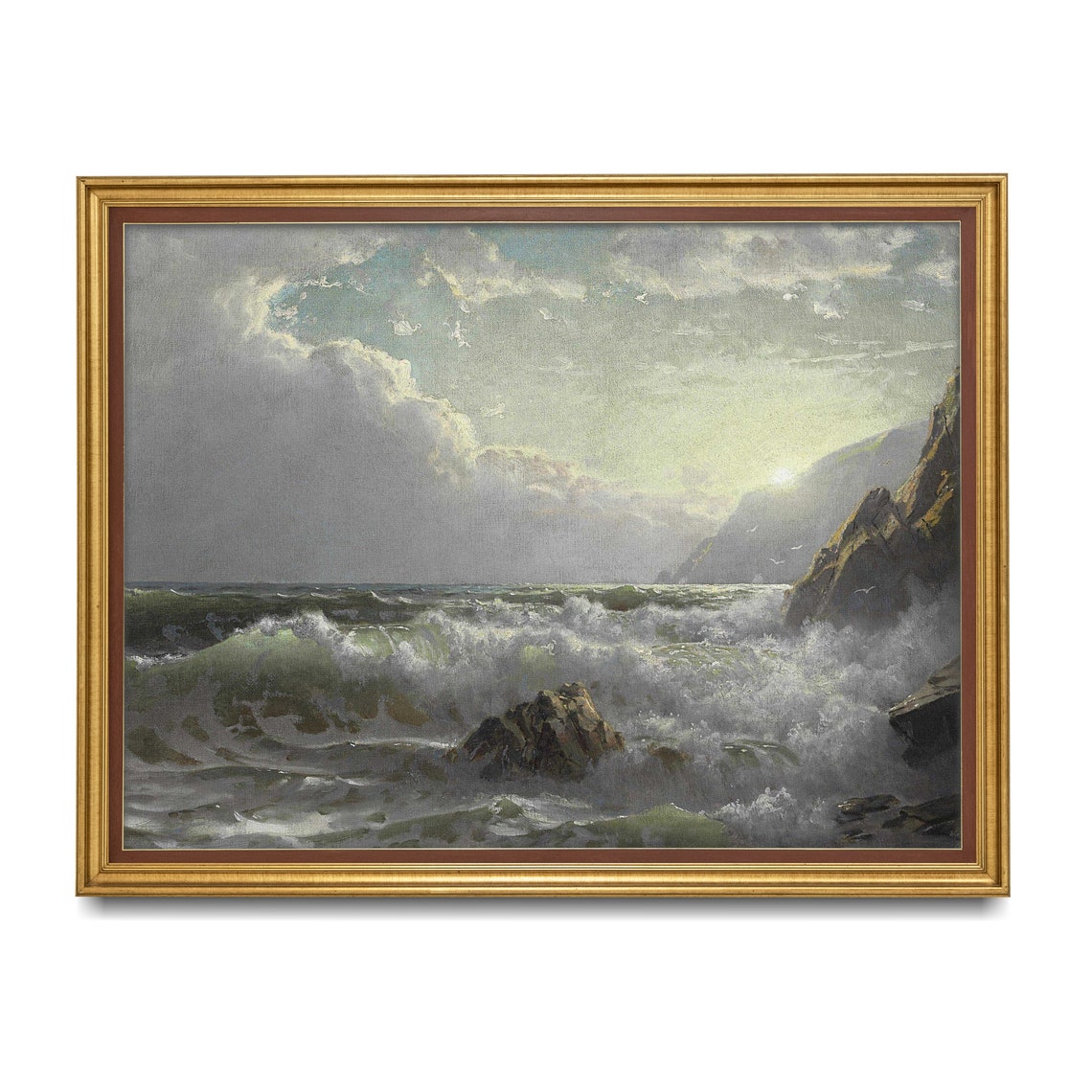 Sunlight Breaking Through Storm Clouds over Raging Waves Poster - Image 3
