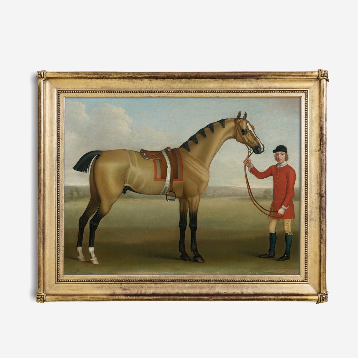Tan Hunter Horse With Groom in Red Coat Vintage Equestrian Poster - Image 2