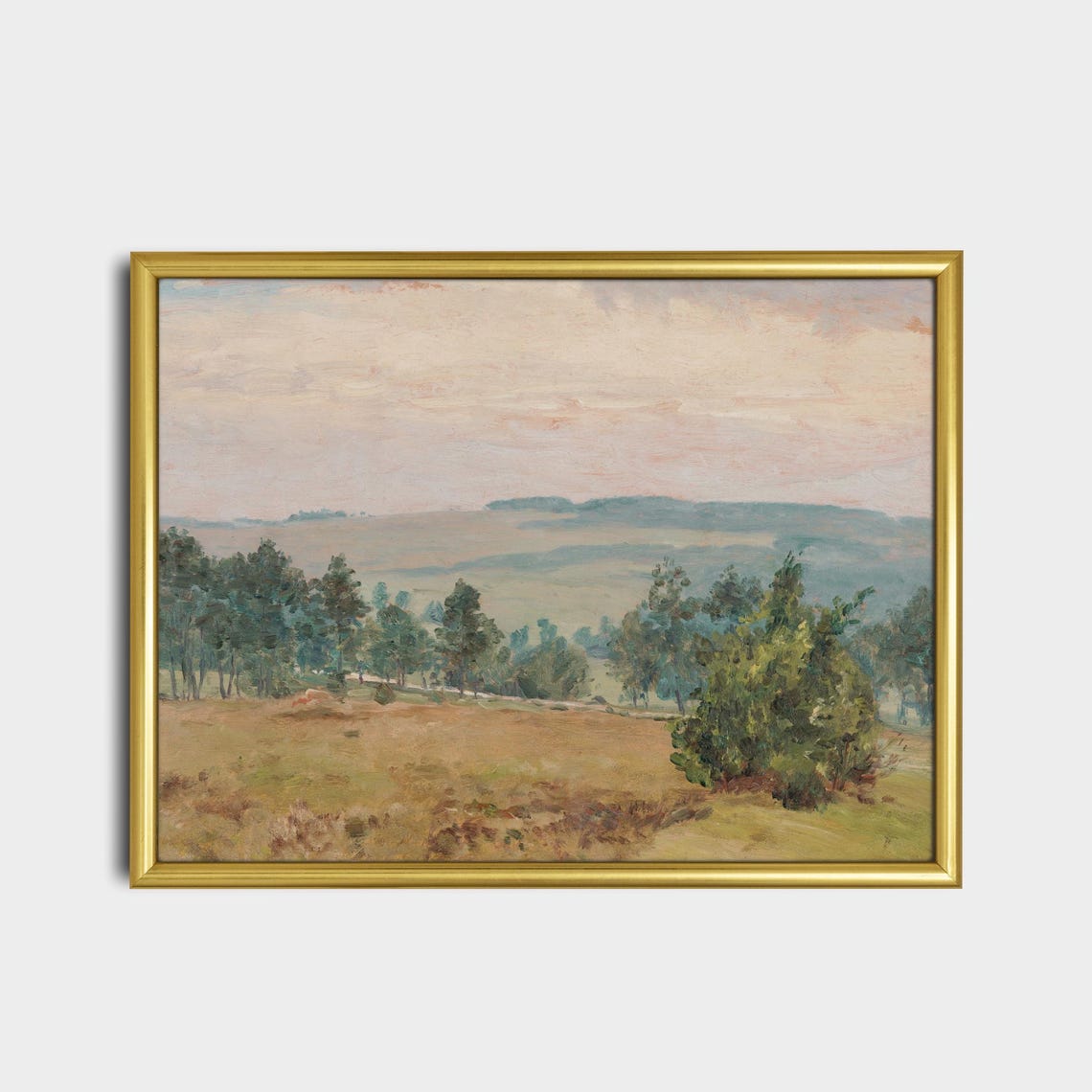 Rolling Countryside Hills in Morning Haze Vintage Pastoral View Poster - Image 2