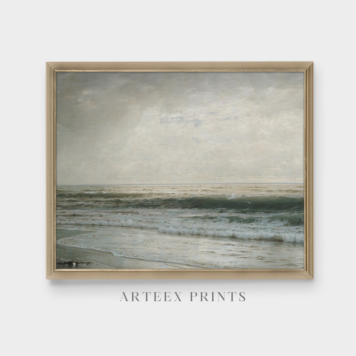 Gentle Ocean Waves on a Quiet Beach Soft Sky Vintage Seascape Poster - Image 4