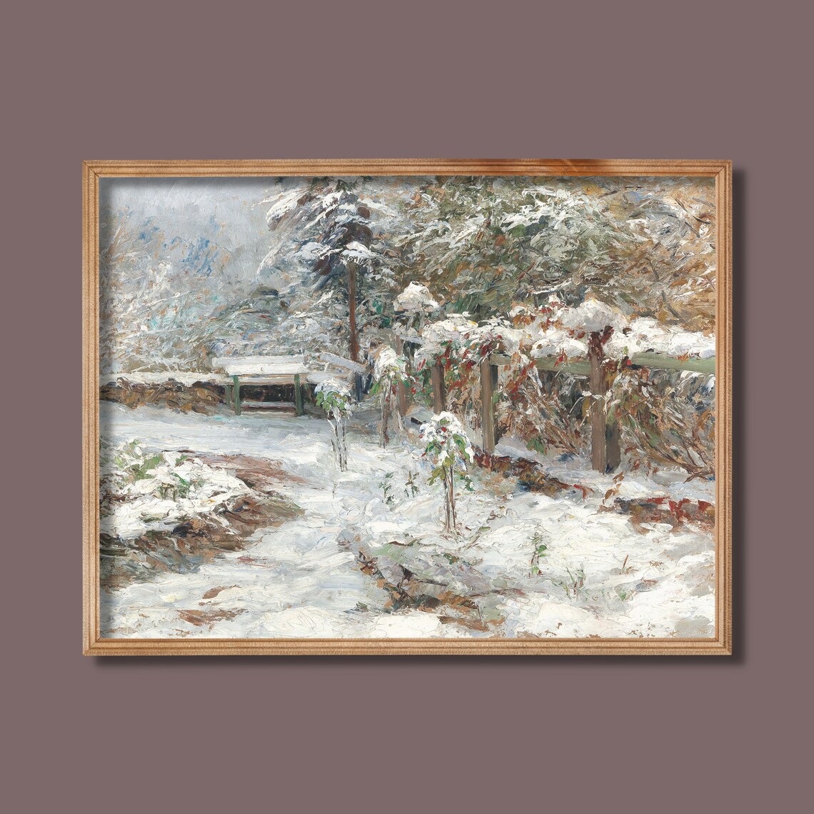 Snow-Covered Garden Fence and Pergola Fresh Winter Scene Poster - Image 3