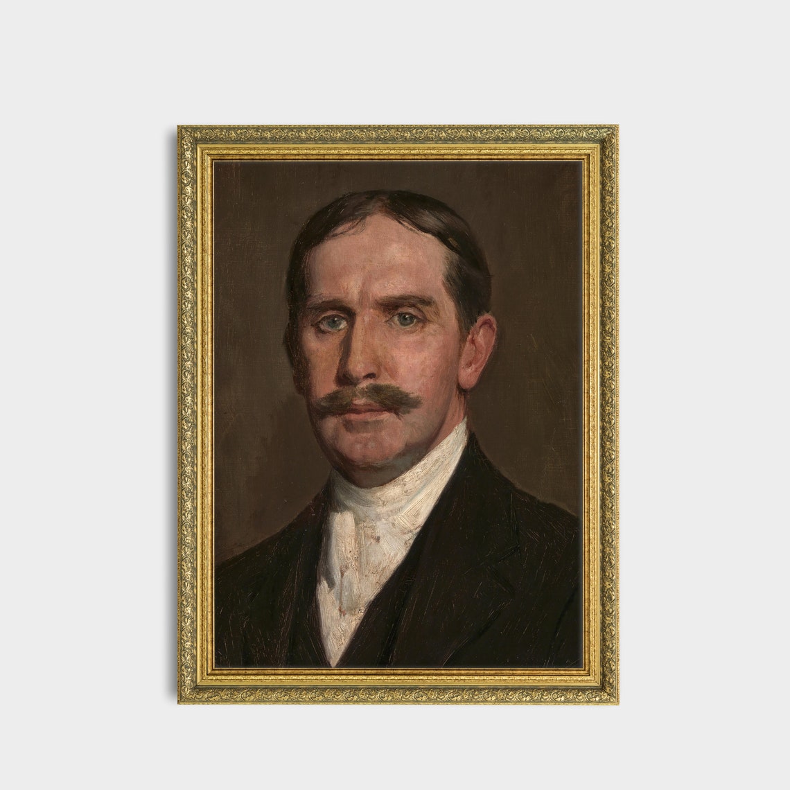 Mustached Victorian Gentleman in a Dark Suit Oil Portrait Poster - Image 3