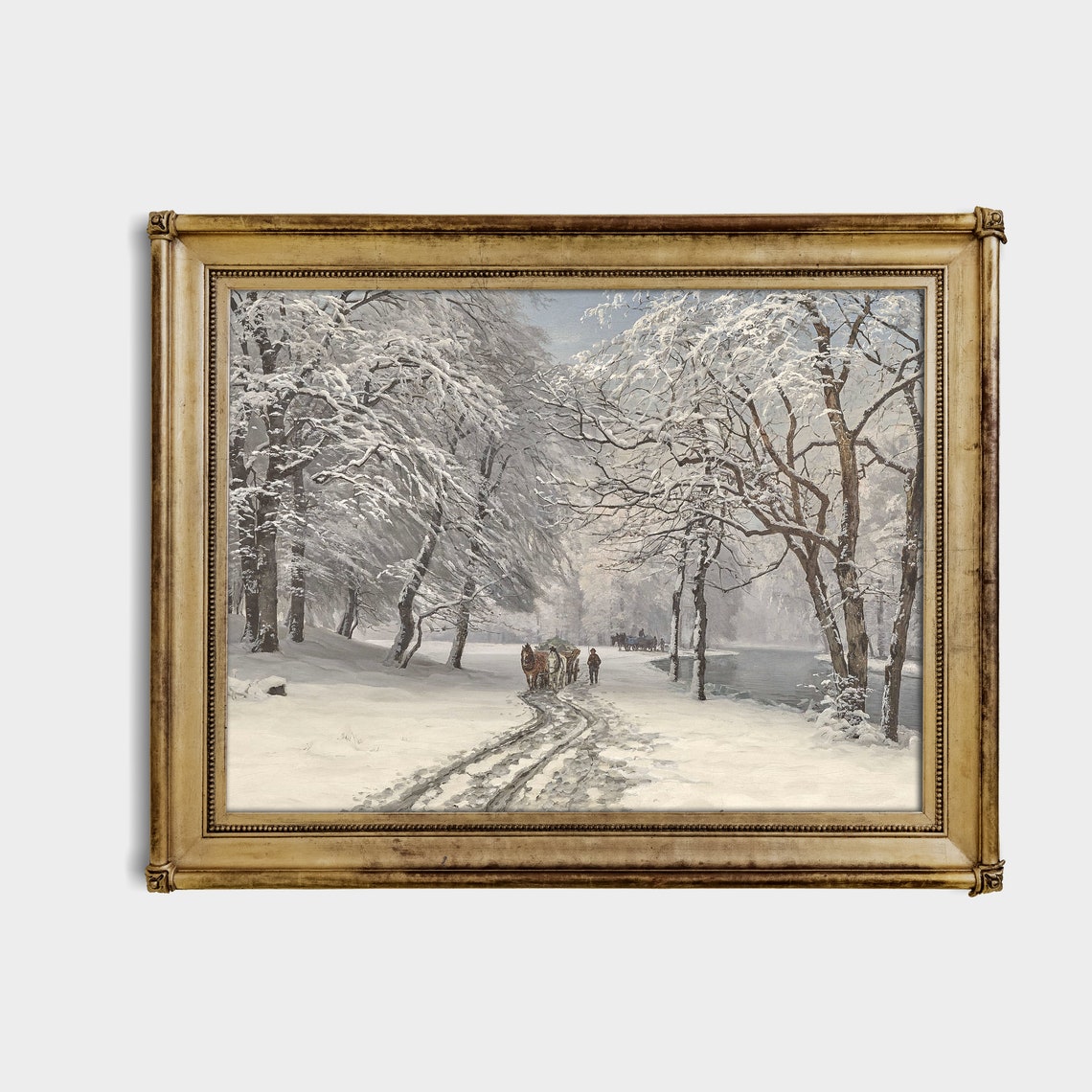 Frost-Covered Trees Along a Snowy Road Vintage Winter Scene Poster - Image 2