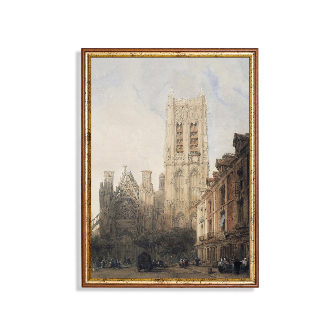 Gothic Church Tower in an Old European Town Vintage Travel Poster