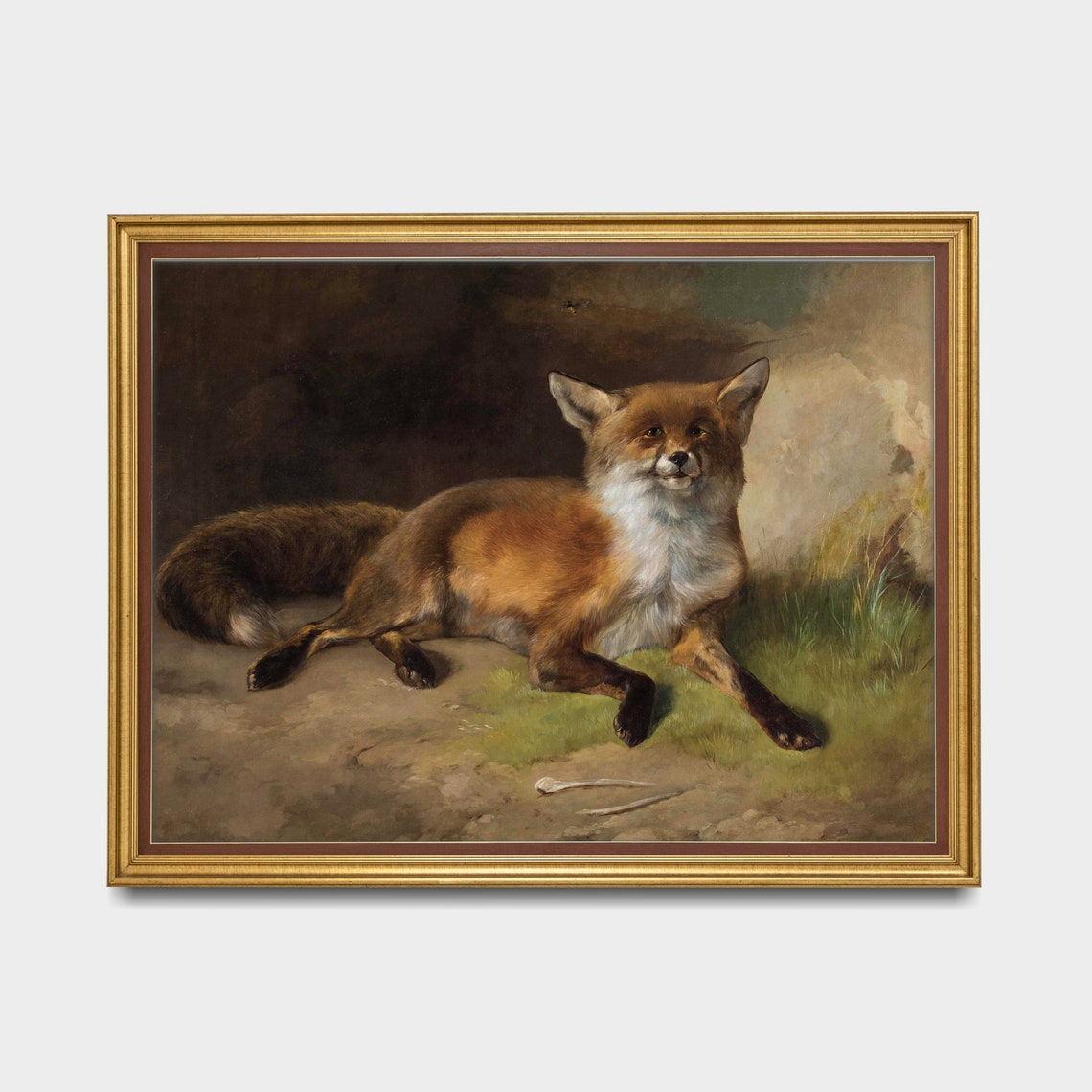 Red Fox Resting in Grass Vintage Realistic Animal Portrait Poster - Image 4