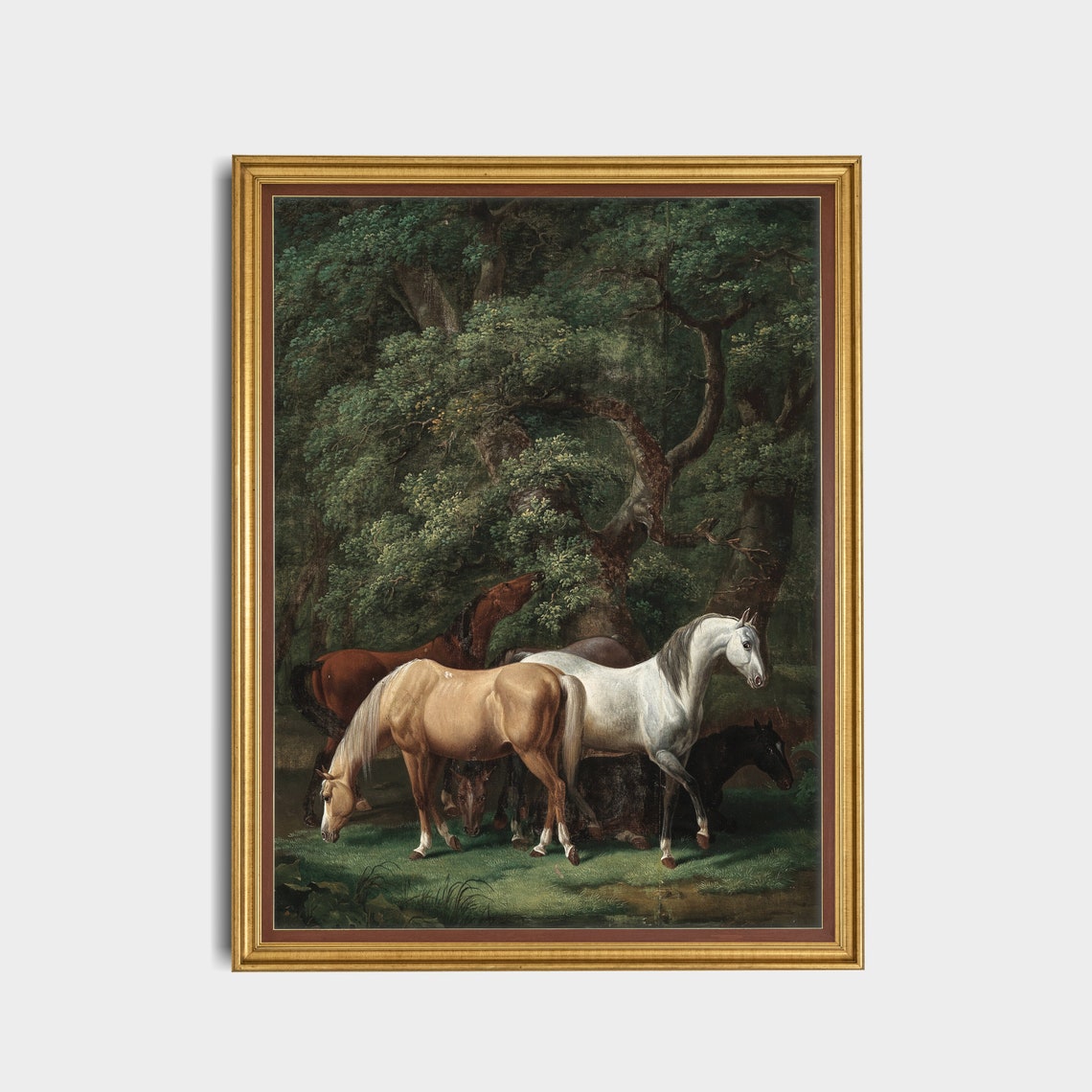 Horses Resting in a Dark Woodland Vertical Equestrian Poster - Image 2