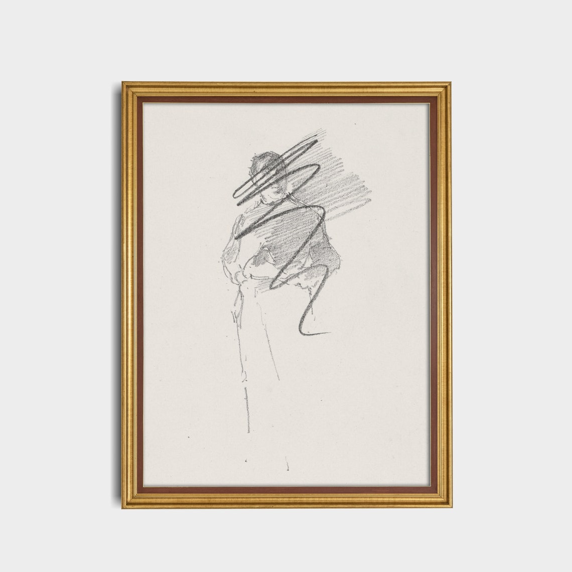 Standing Figure Sketch With Loose Expressive Lines Vintage Poster - Image 4