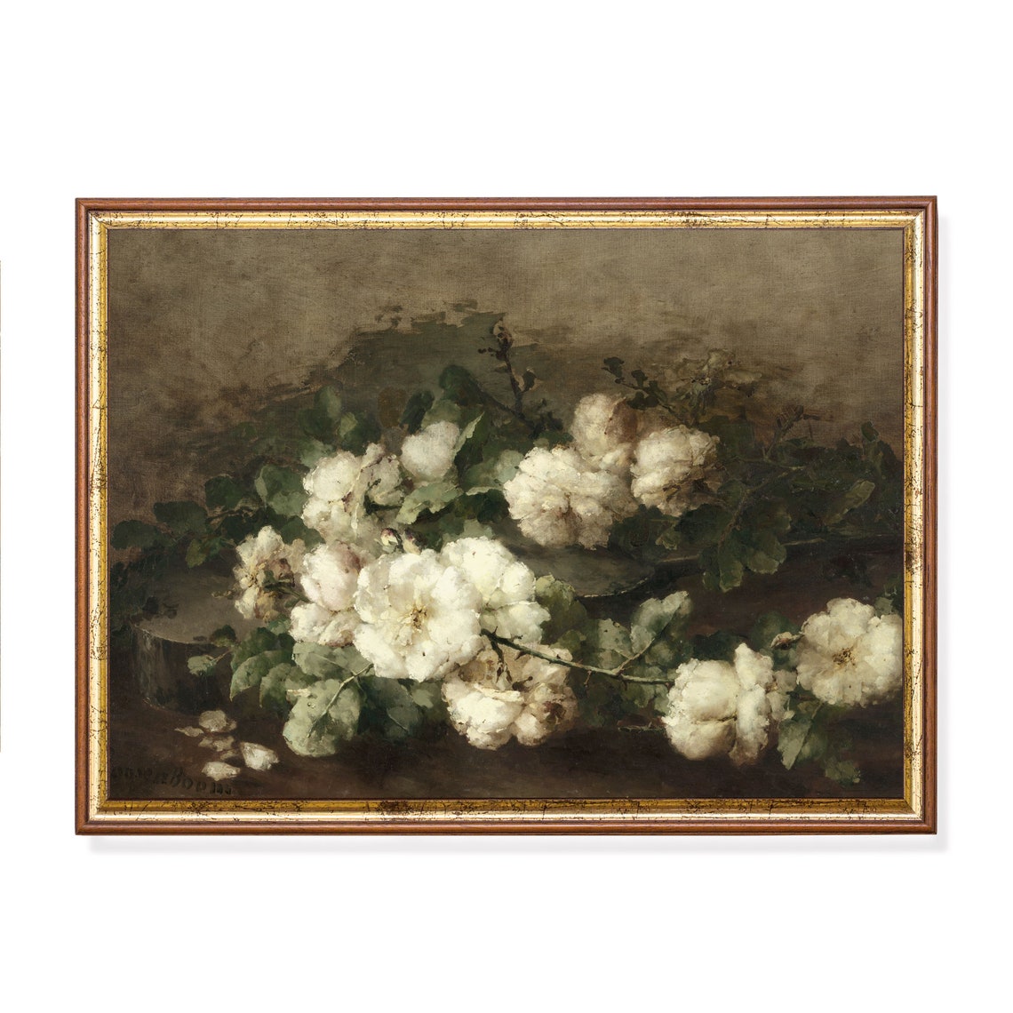 White Roses Still Life Arranged on a Dark Table Floral Poster