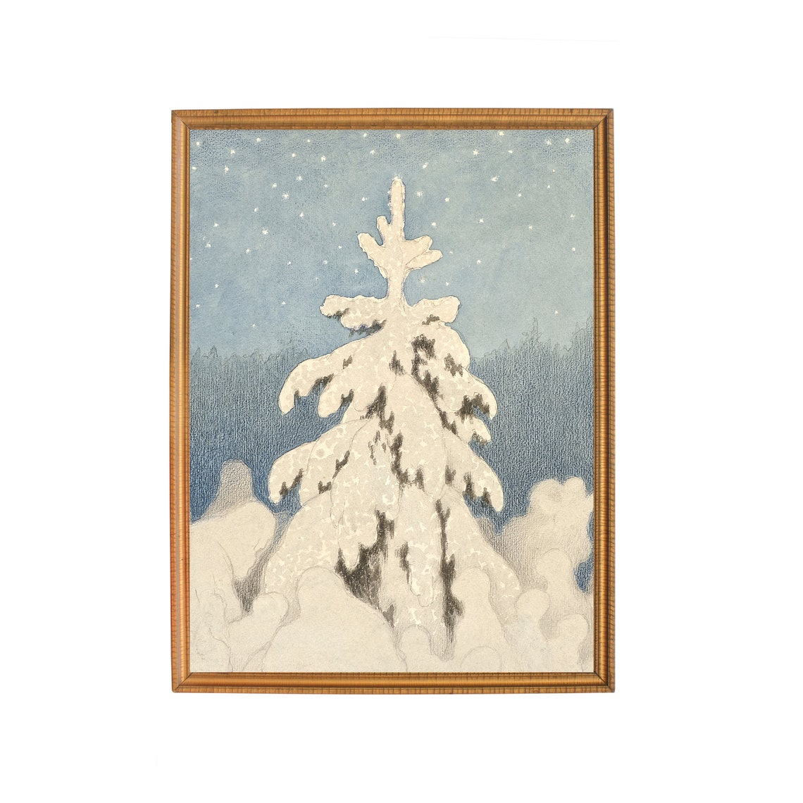 Snow Laden Spruce Tree Under a Starry Blue Winter Sky Poster - Image 2