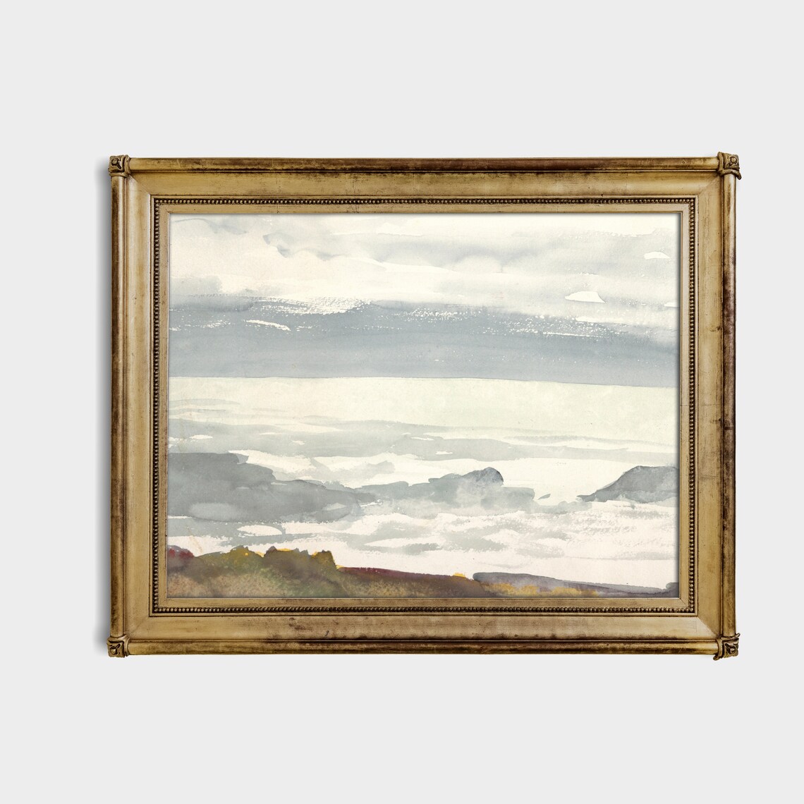 Soft Gray Watercolor of Sea Mist and Clouds Minimalist Seascape Print - Image 3