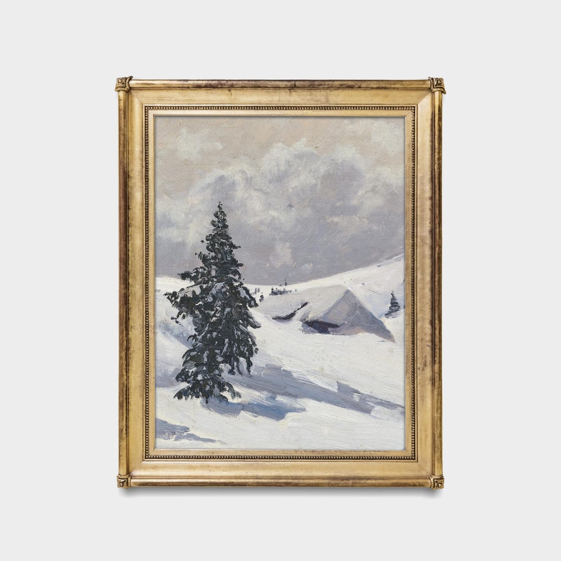 Lone Snowy Pine on a Winter Hillside Vertical Vintage Poster - Image 5