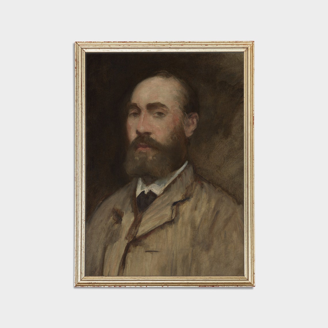 Moody Portrait of a Bearded Gentleman in a Brown Coat Vintage Poster - Image 2