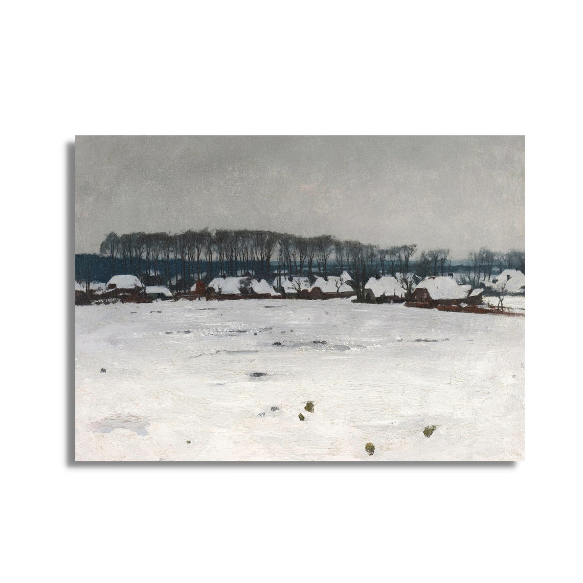 Snow-Covered Village Field Under a Gray Sky Vintage Art Poster - Image 2